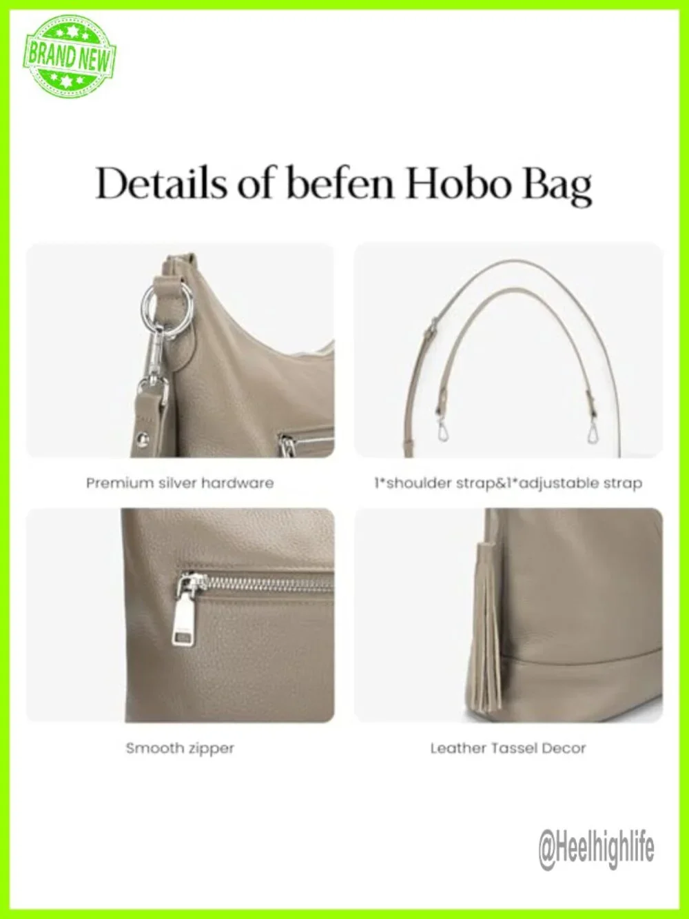 Genuine Leather Hobo Crossbody Bag with Fringe, Two Removable Straps